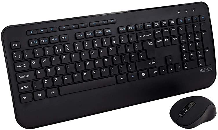 Combo de teclado y ratón inalámbricos V7 | Inalámbrico de 2,4GHz | Ergonómico | Plug & Play | QWERTY (UK) – Negro